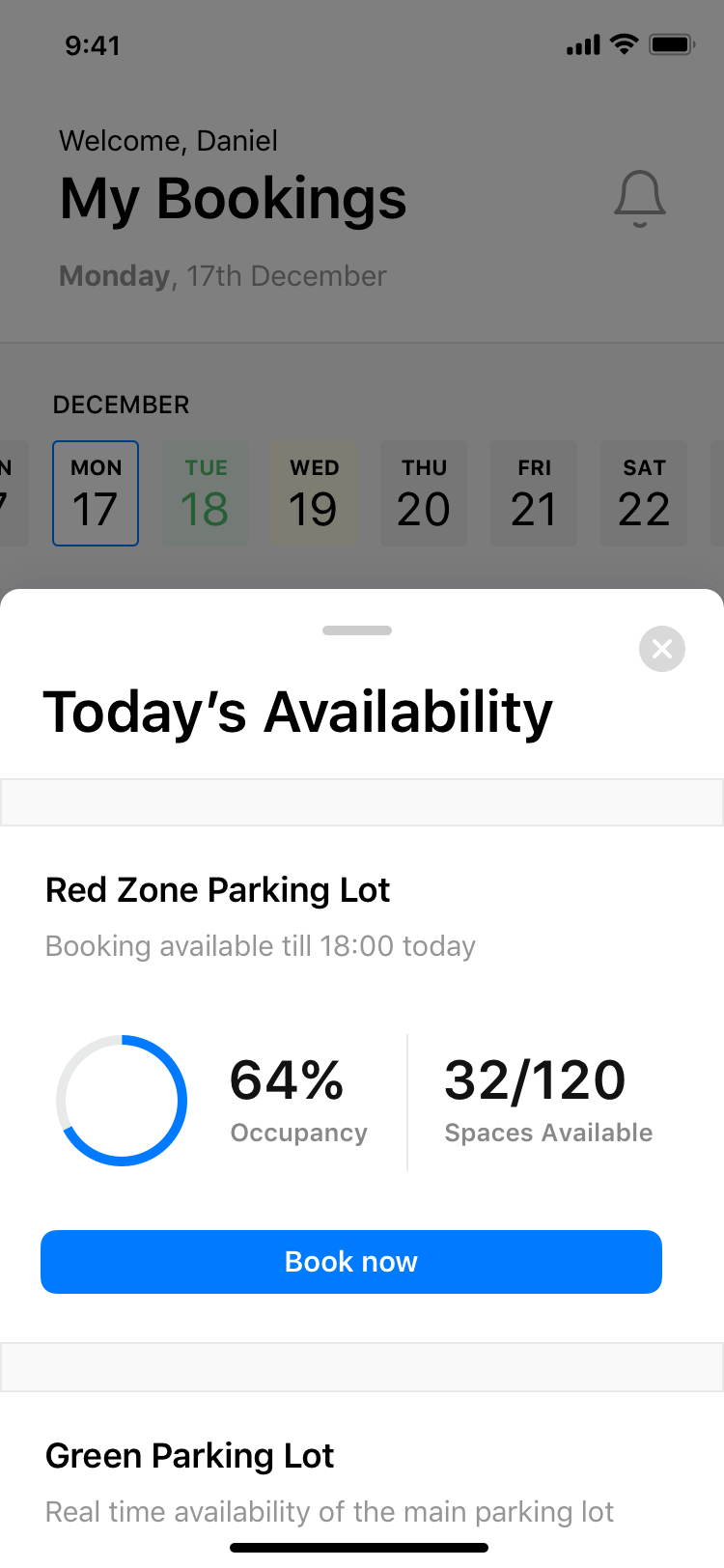 Mobile app todays bookings screenshot